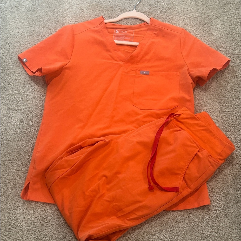 FIGS Orange S Scrub Top and M Joggers